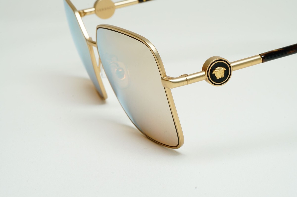 Versace Sunglasses Gold Mirror Brown Square Medusa MOD VE  display picture 1