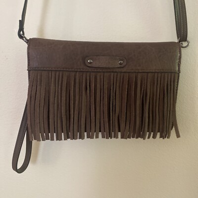 Simply Noelle Brown Faux Leather Forever Fringe Crossbody Bag or Wristlet Wallet