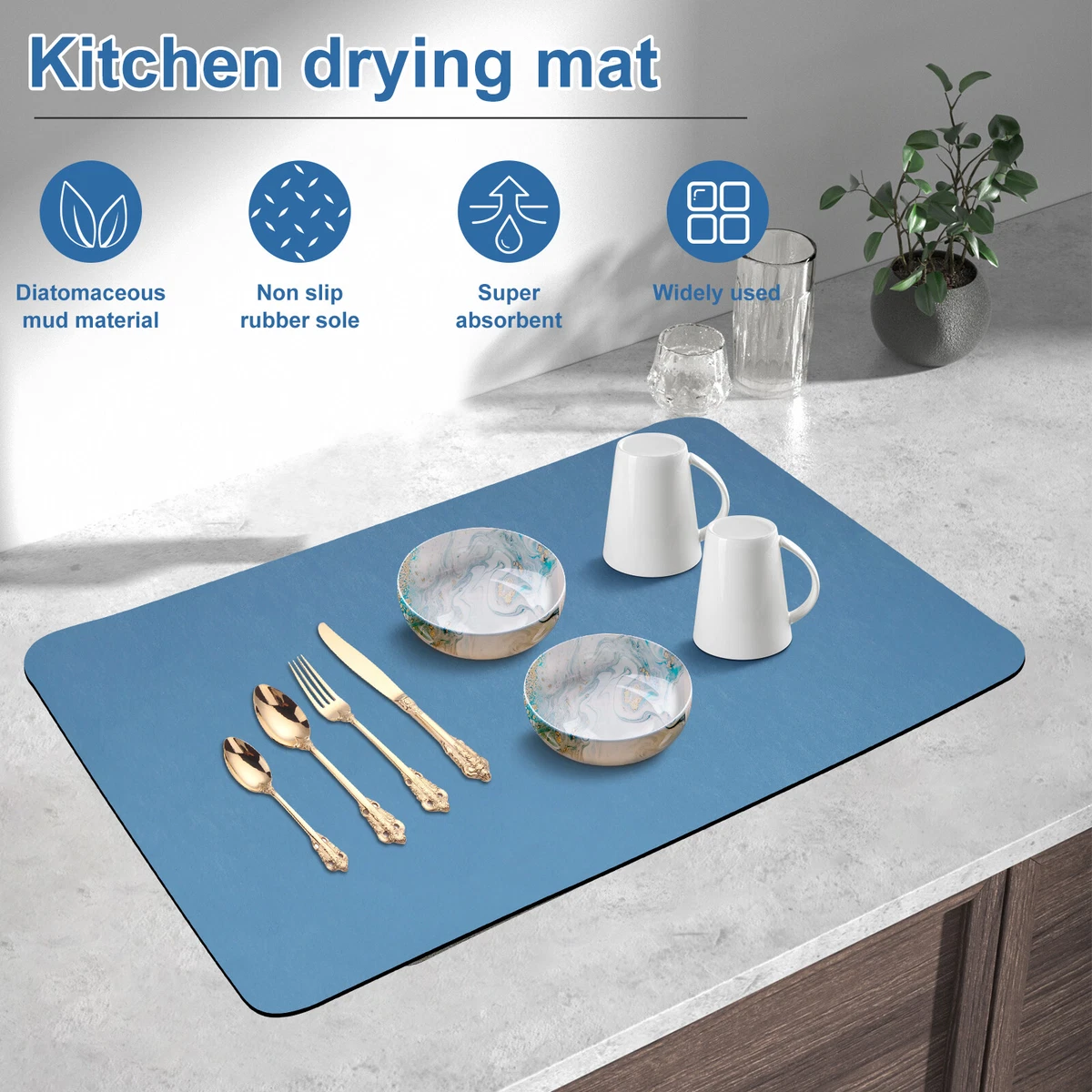 2Pcs Dish Drying Mat Quick Drying Dish Pad Diatomaceous Earth Tableware Mat  US