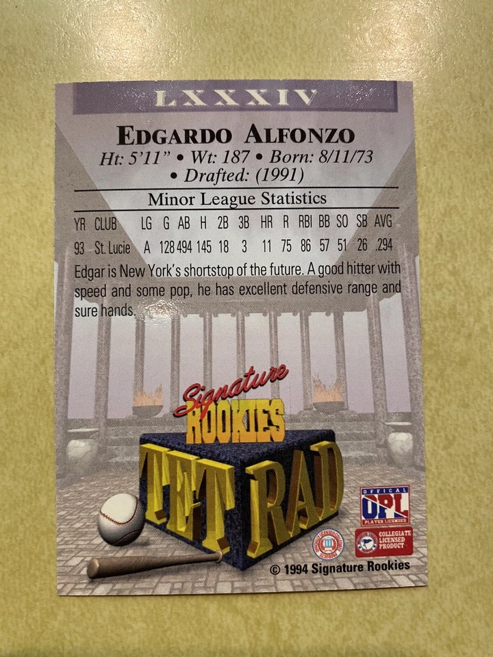 Edgardo Alfonzo 1994 Signature Rookies Tetrad Autograph Card #6756/7750 - Image 2 of 2