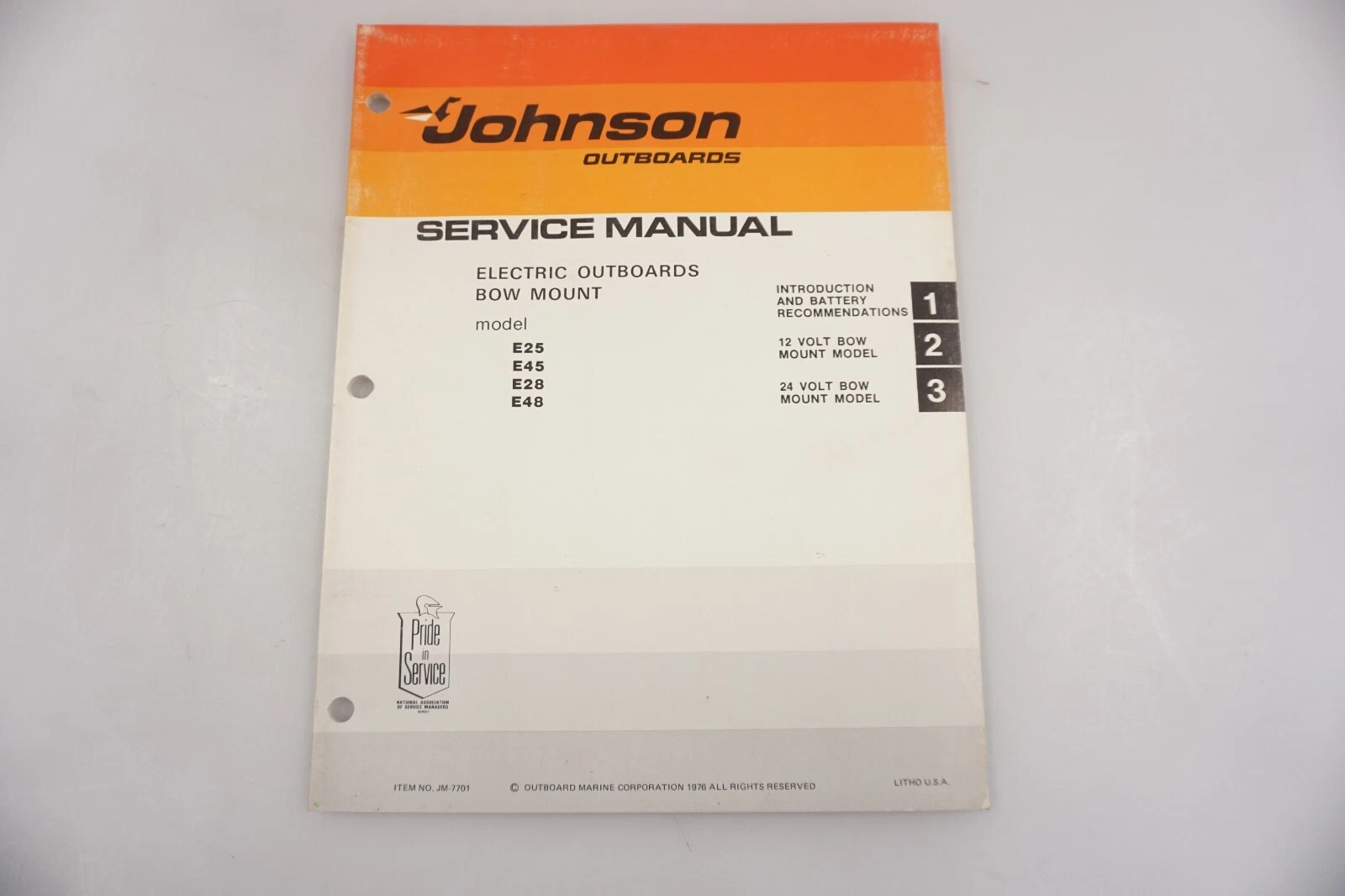 1977 OEM Johnson Electric Outboards Bow Mount Service Shop Manual JM-7701