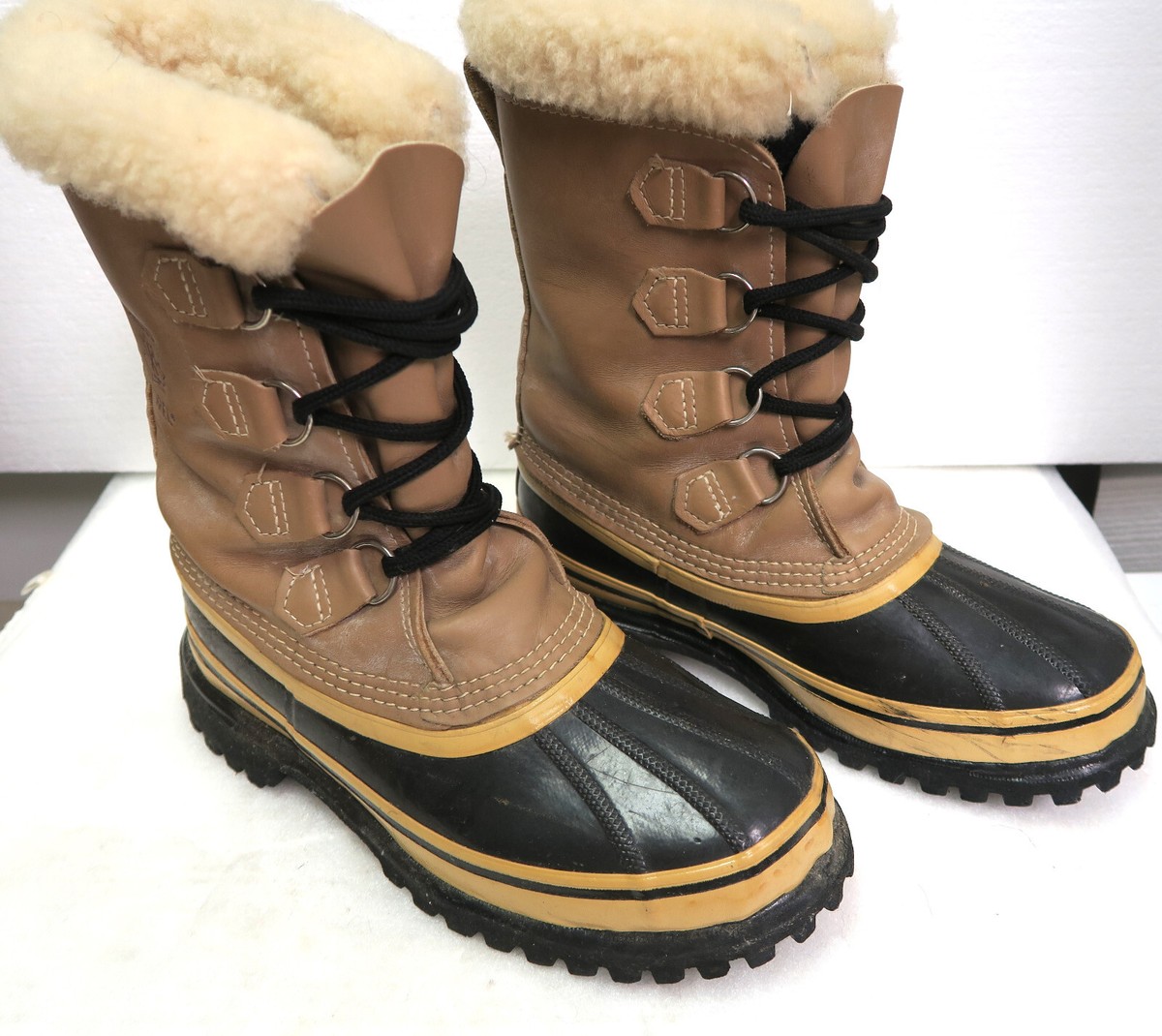 Sorel Caribou Tan Buff Leather Waterproof Winter Snow Boots Mens Sz  NM1000-281
