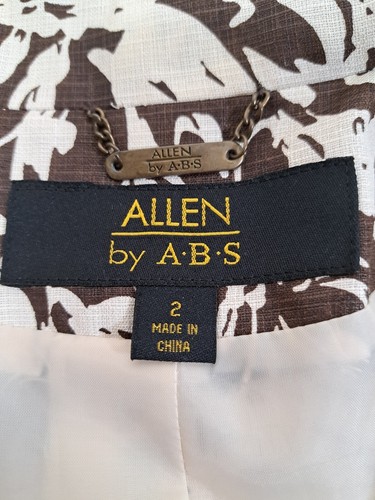 ALLEN A B S Schwartz Blazer Brown White Floral Belted Jacket Women's Size 2 - Picture 14 of 19