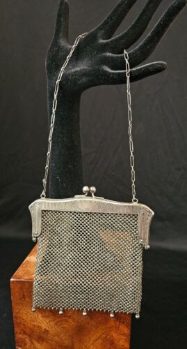 Antique Sterling Silver Chainmail Mesh Opera Handbag Purse 143.18 Grams - Picture 1 of 18