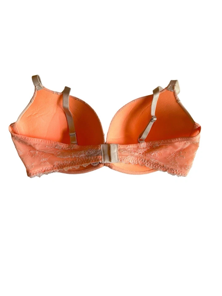 VS Victorias Secret Padded Demi Bra Women's SZ 36D Peach/Orange Rhinestone Lace - Image 3 of 4