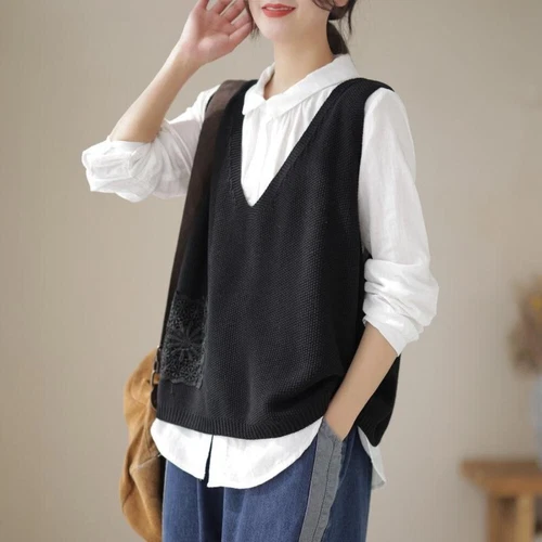 Damen Weste ärmellos Weste Pullover Pulli V-Ausschnitt Tank Tops Strickpullover - Bild 6 von 24