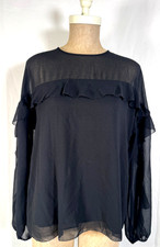  185 Wilfred Aritzia Black Long Sleeve Sheer Ruffles Blouse Top Women's Sz M
