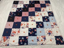 Raggedy Ann  Andy Coverlet Small Patchwork Quilt 35x41  Handmade Yarn Tied EUC