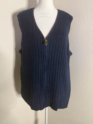 Vintage 90s Liz Claiborne Russ Zip Sweater Vest Navy Blue Donegal Fleck Knit 3X