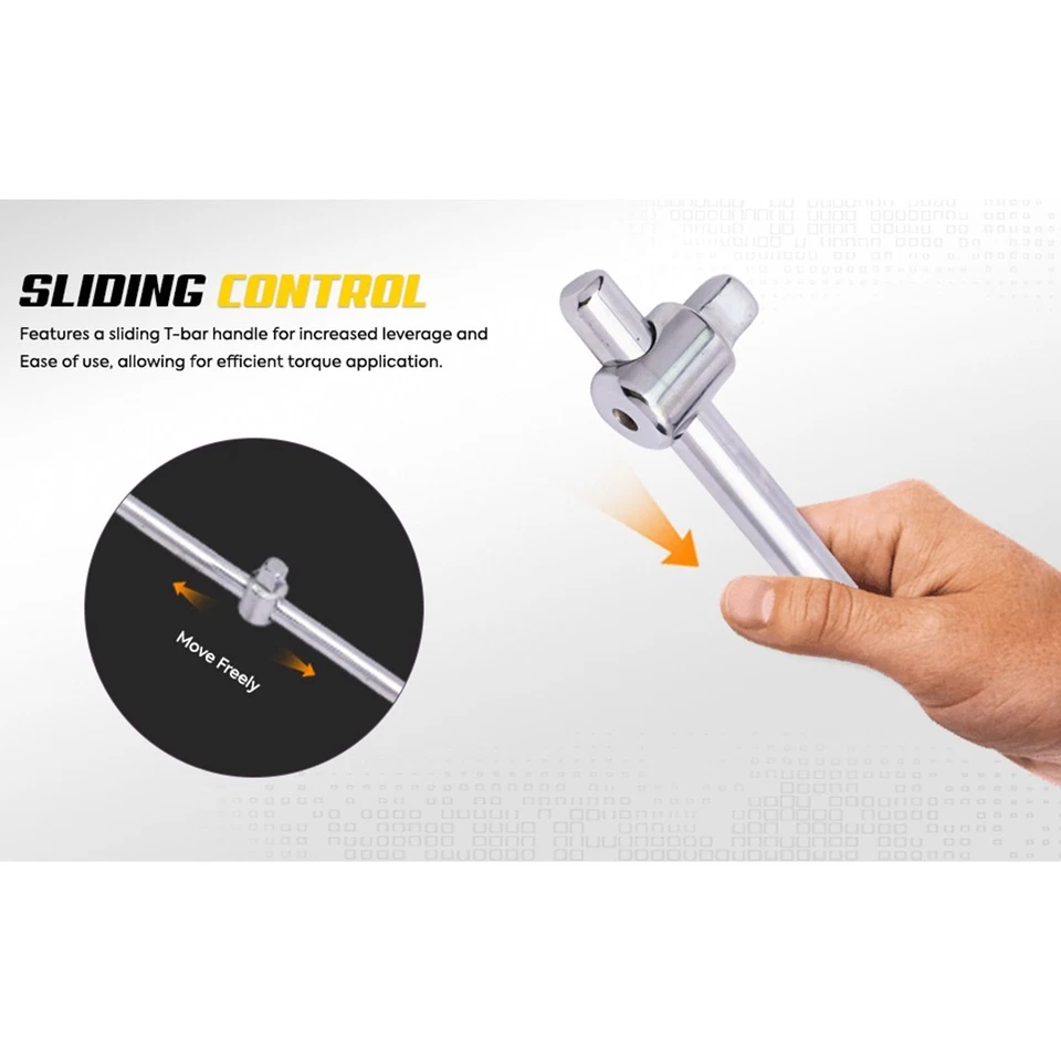 JRSDRIVE Sliding T Wrench Bar- 1/2" Drive, 12 inch, Chrome Plated | E-2210 - Image 3 of 4