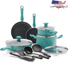 Nonstick Ceramic Cookware Set Frying Pans Sauté Stockpot Steamer Utensils New