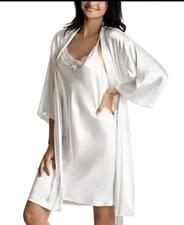Linea Donatella E3022 'Mrs' Satin Wrap Bridal Robe, Chemise Nightgown Set Size M
