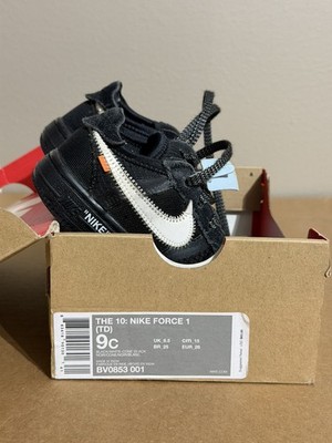 Nike Air Force 1 OFF WHITE Toddler 9C BV0853-001 Black VIRGIL ABLOH 