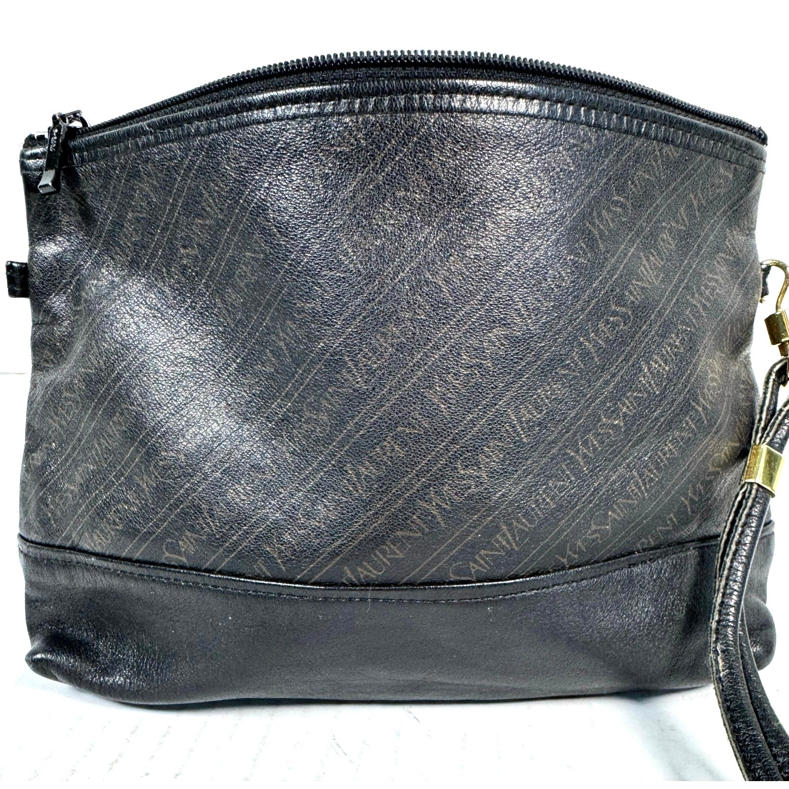 Vintage Yves Saint Laurent YSL Monogram Zip Pouch Wristlet Bag