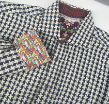 Robert Graham Shirt Mens XL Geometric Check Long Sleeve Flip Cuffs Casual Cotton