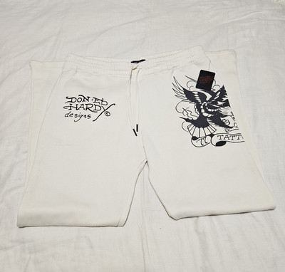 Ed Hardy Don Ed Hardy Men XL Joggers Death Before Dishonor Graphic Print Tattoo 