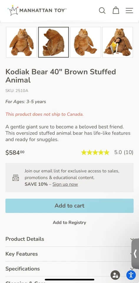 De colección 1995 Manhattan Juguete Oso Kodiak Jumbo 40" Peluche Peluche Decoración Abrazable Foto 2 de 4