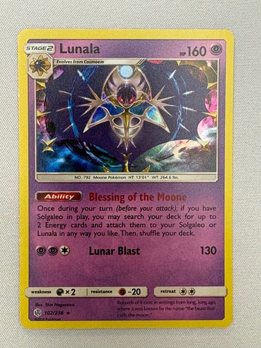 LUNALA 102/236 HOLO RARE COSMIC ECLIPSE POKEMON NM