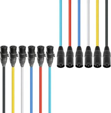 3-Pin DMX XLR Male to Female Lighting Cable 6-Pack Multi-Color