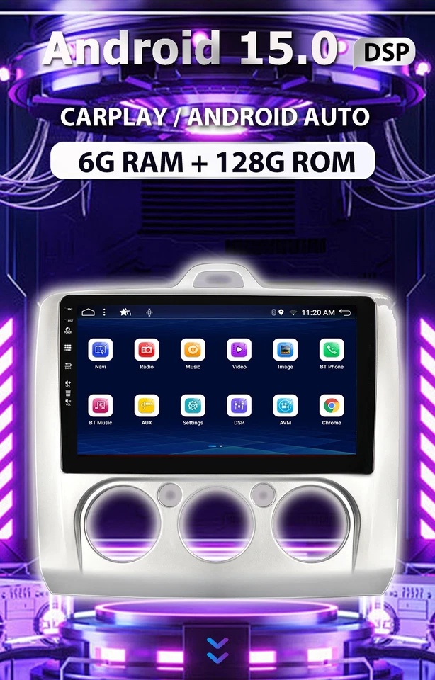 6GB+128GB Für Ford Focus II Mk2 2004-2011 Autoradio GPS NAVI 2DIN Android 15 DSP - Bild 3 von 4