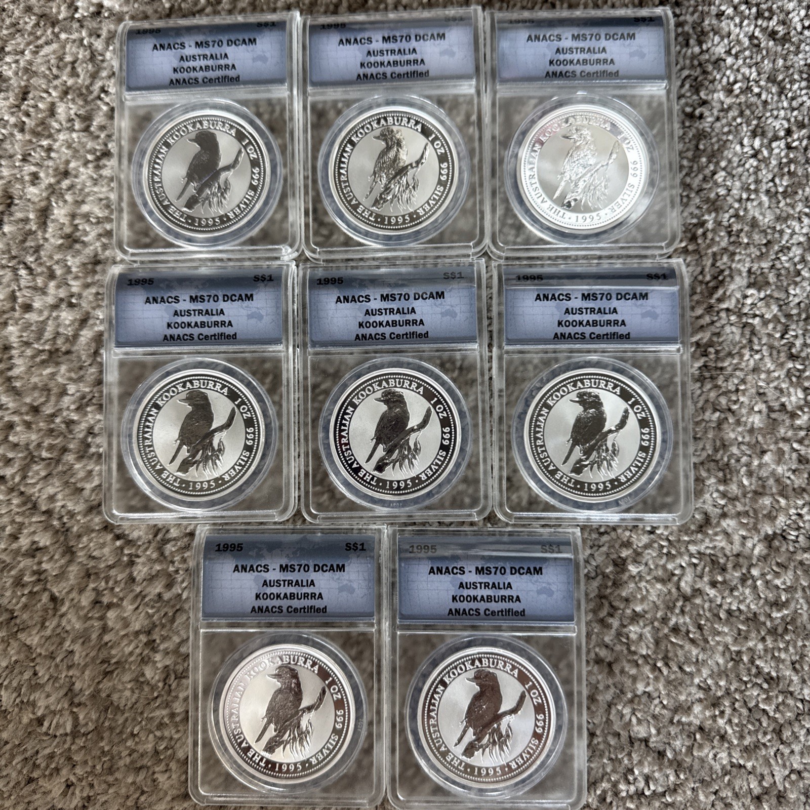 1995 Australia Kookaburra $1 1oz .999 Silver Coin ANACS MS70 DCAM 8 Available