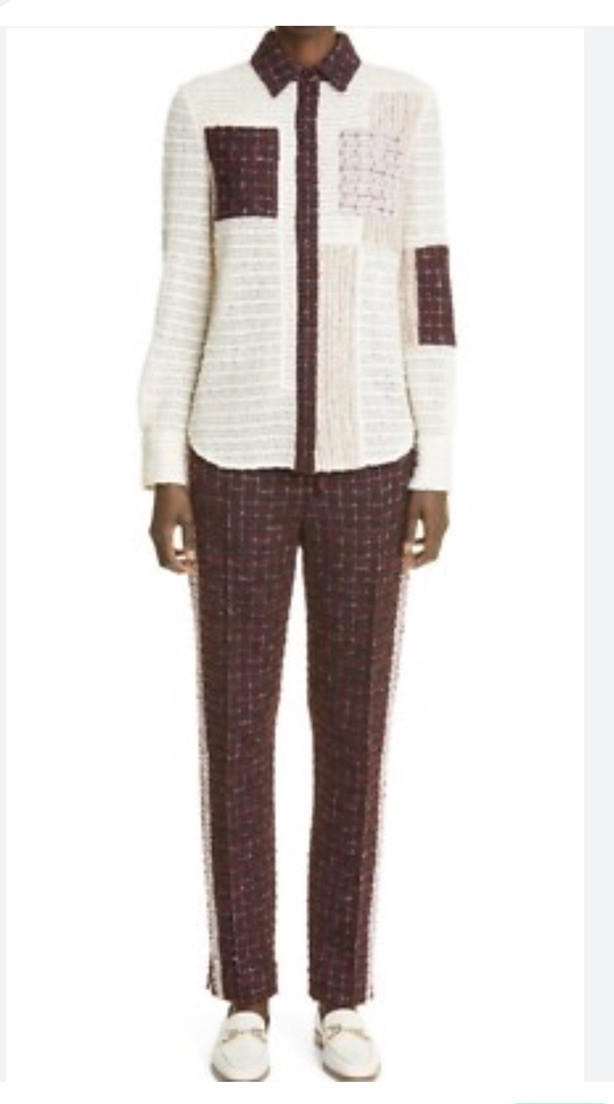 ST. JOHN Boucle Patchword Button Down Top & Pant … - image 1