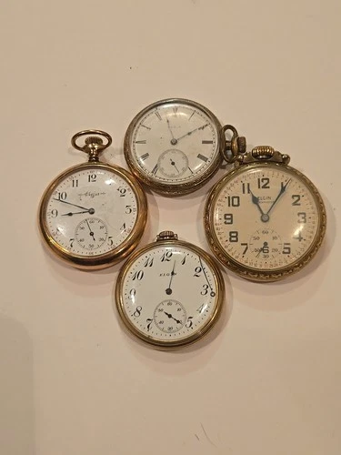 4 Antique Gold-Filled Elgin Pocket Watches.. Parts, Repair Or Scrap!