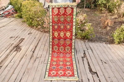 Tapis rouge turc 21''x73'' coureur oriental couloir en laine Sumak kilim 1x6 - Photo 1/4