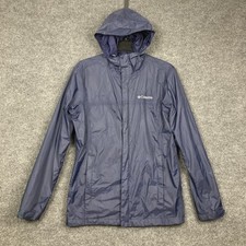 Columbia Mens Small Omni-Tech Navy Full Zip Pockets Hood Windbreaker Jacket EUC