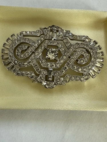 VTG 2 1/4” ART DECO RHINESTONE Pin/Brooch- Costume Jewelry