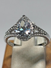 Sterling Silver 12mm Pear Cut Halo CZ Engagement Ring 2.4g Sz 7