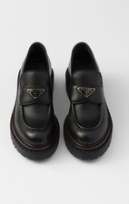 PRADA Women s Double Chocolate Leather Loafers in Black Size 38.5 US 8.5 1290