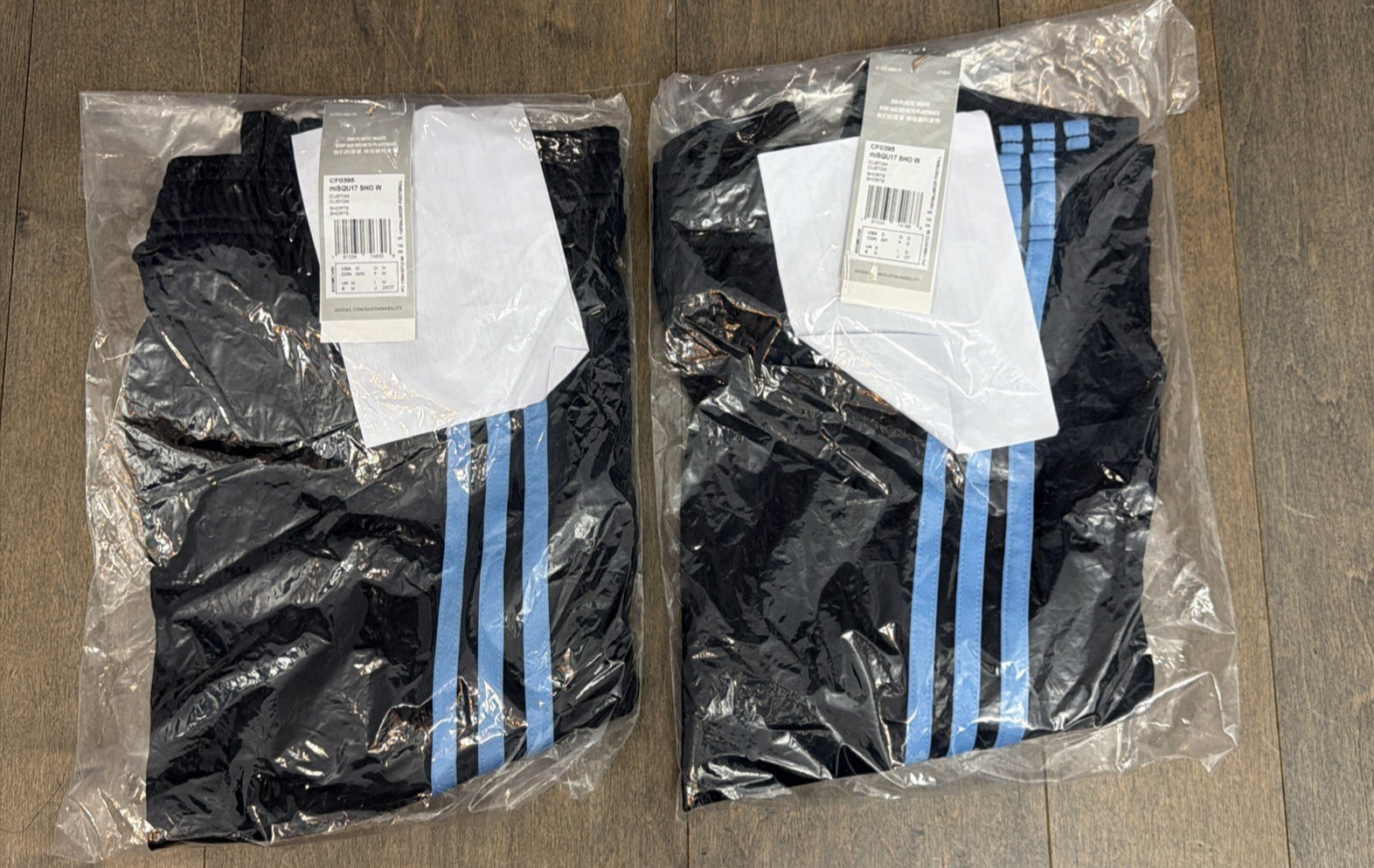 Adidas Women's Black with 3 Blue Stripes Soccer Shorts Size S- TWO PACK BUNDLE