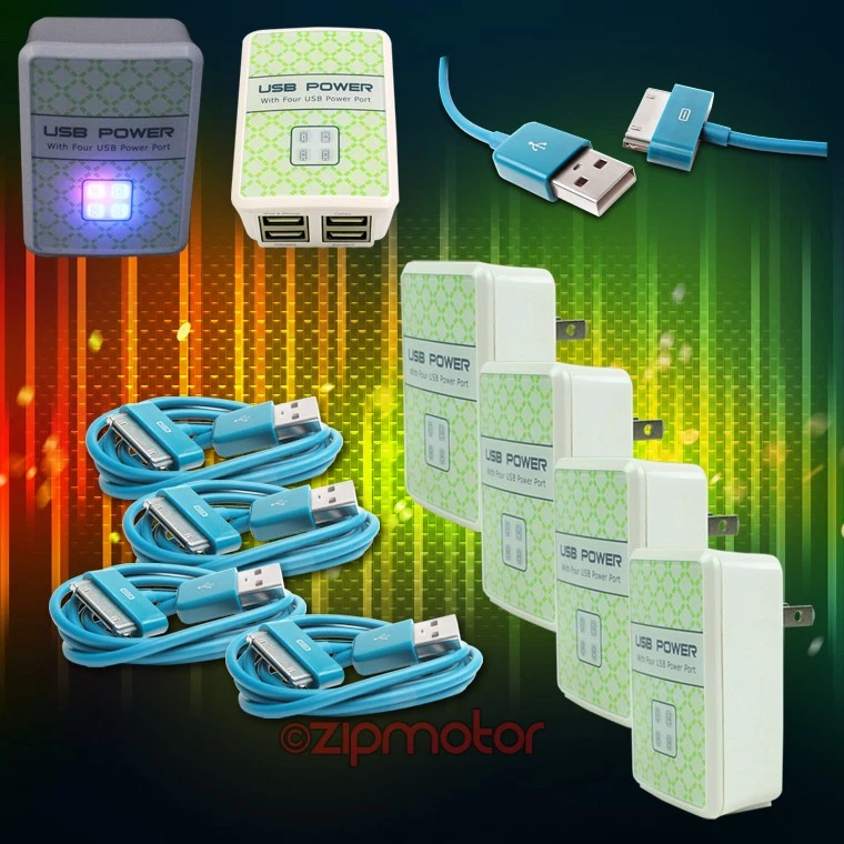 4X 4 USB-ANSCHLÜSSE WANDADAPTER + 10 FUSS KABEL NETZTEIL LADEGERÄT DATEN AQUA GALAXY TAB HINWEIS