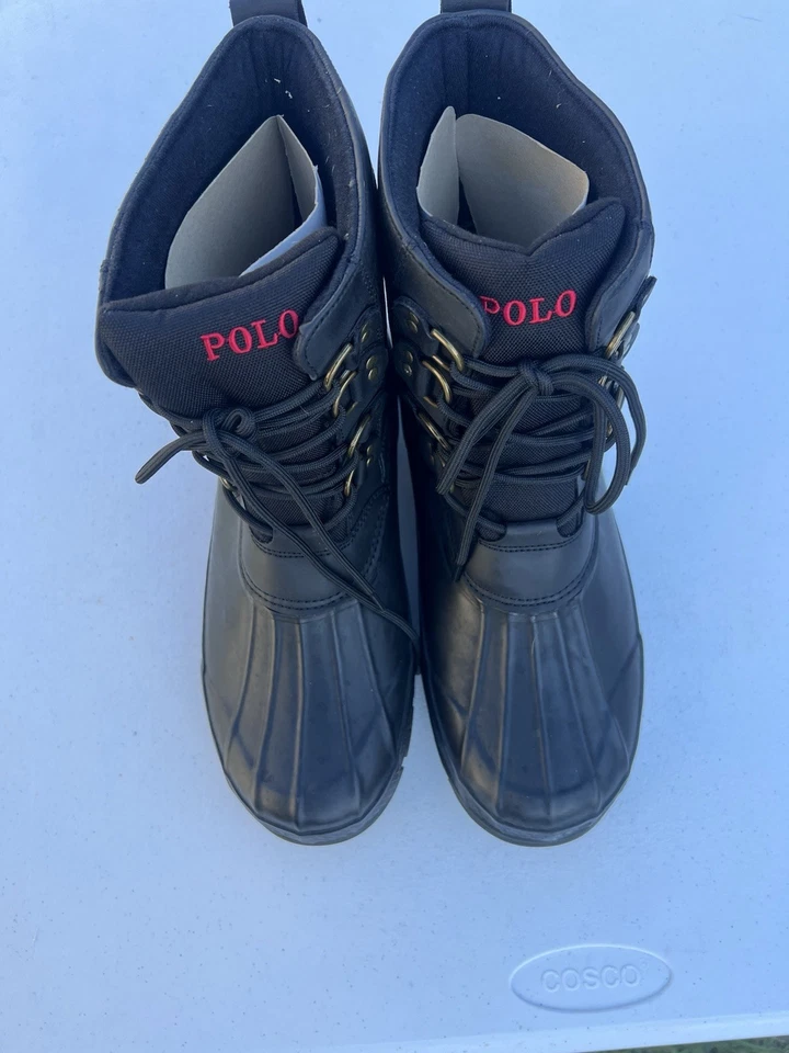 Polo Ralph Lauren Men Black Crestwick Nylon Rubber Lace Up Winter Duck Boots 12D - Image 3 of 4