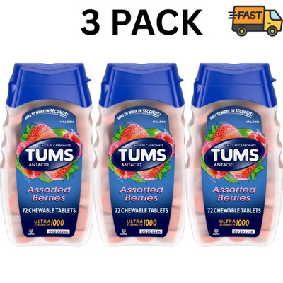 Tums Ultra Strength 1000 Assorted Berries Antacid Tablets, 72 Ct Each Pack of 3