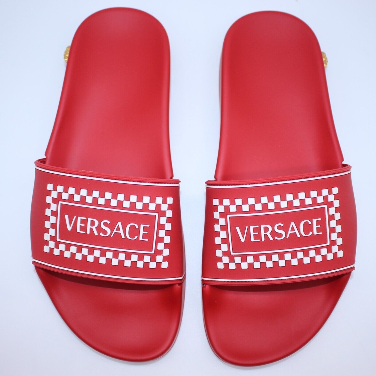 VERSACE Medusa Rubber Pool Slides Red Gold Women Size 36.5 