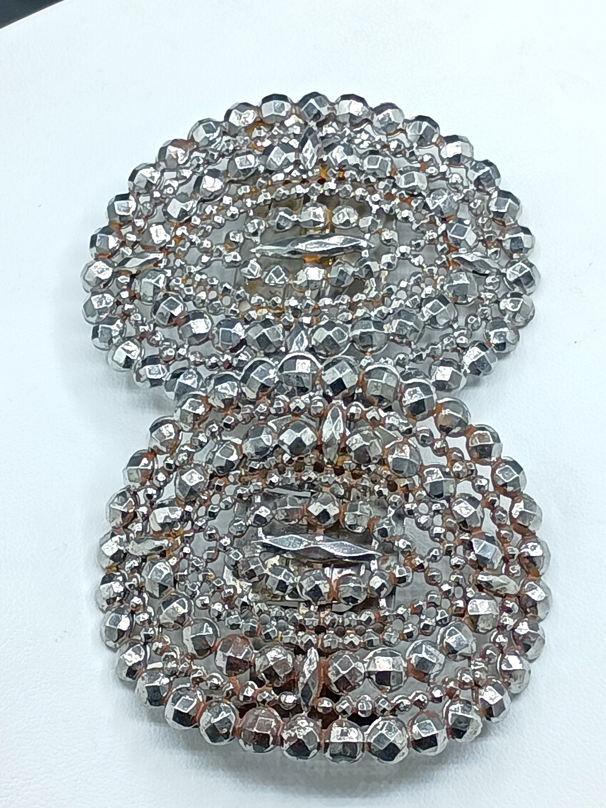 Antique Victorian Shoe Buckle Clip Pair Signed Made In France Cut Steel Faceted