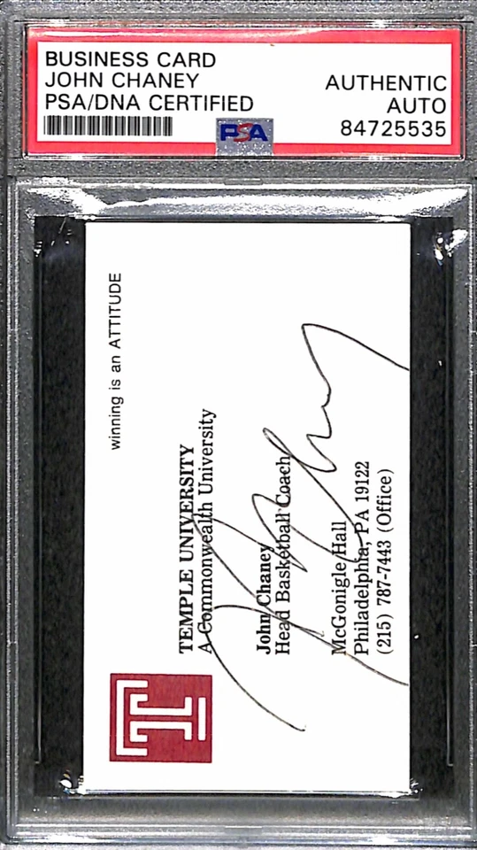John Chaney "Temple Owls 7 Time Champs HOF" Autographed Signed Business Card PSA - Image 2 of 3