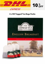 Ahmad Tea English Breakfast Ceylon Black Tea (5 x 100 Tea Bags Packs)