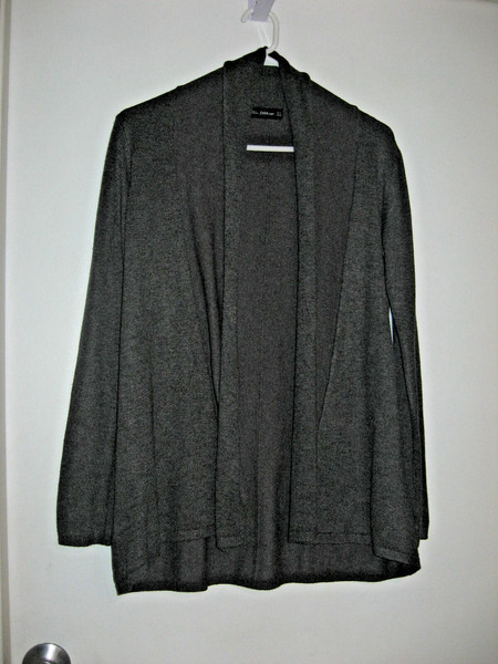 ZARA DARK GREY LONG SLEEVE DRAPED FRONT CARDIGAN SIZE S