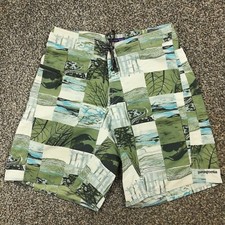Patagonia Swim Trunks Colorblock Floral Checked Green Blue Board Shorts Size 30