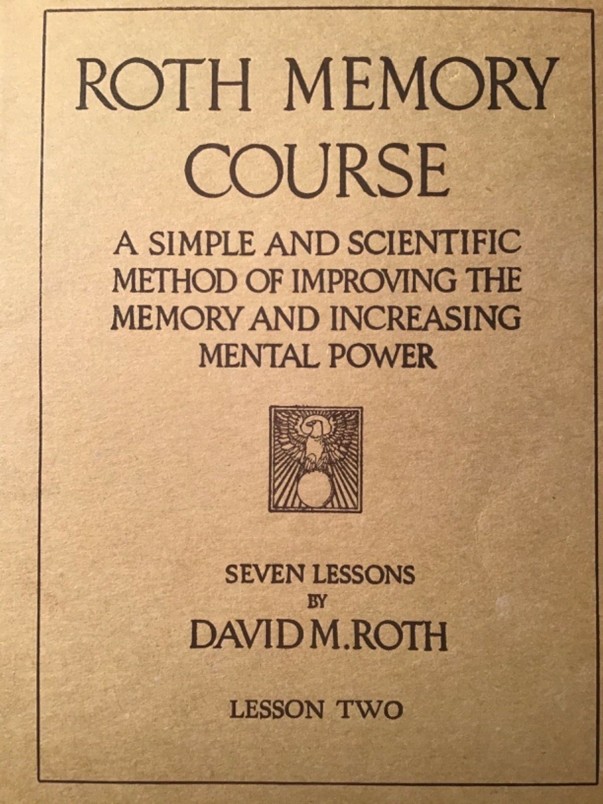 Roth Memory Course 1918 by David M. Roth. Seven Lessons. Rare. | eBay