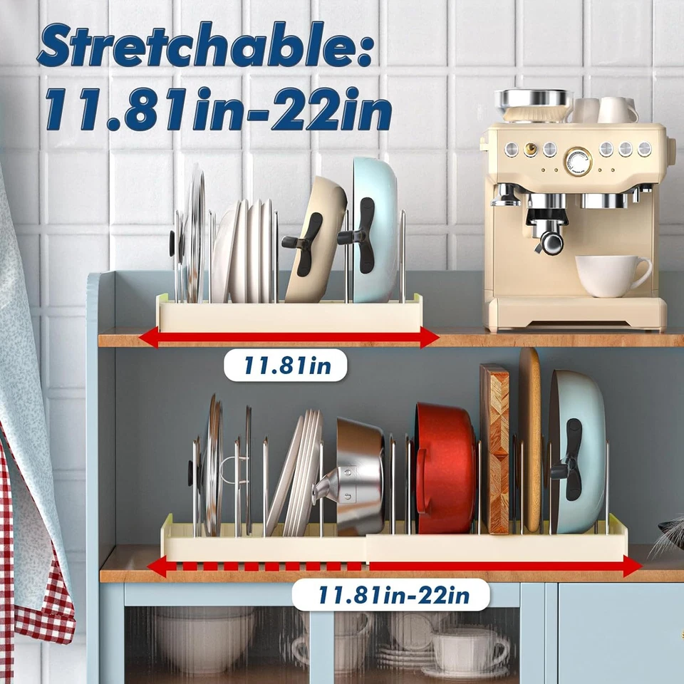 Расширяемый органайзер для кастрюль и сковородок стойка держатель с 7 регулируемыми разделителями 11-22 дюйма - Изображение 3 из 4