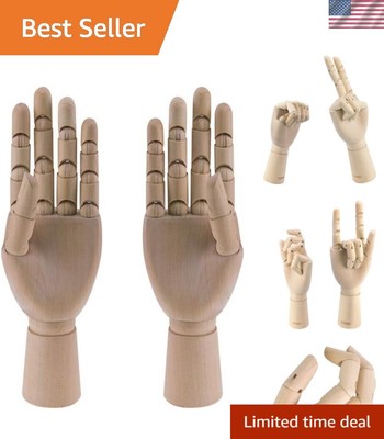 Flexible Wooden Hand Model - 12-Inch Pair for Artists' Sketching and Decoration