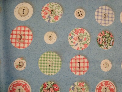 1 of 4 yds SUBURBAN Fabric Annabell Calico Buttons Drapery Quilt Blue 54'' x 36''