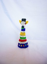 Multicolor Beaded Wooden Giraffe Statue 25cm