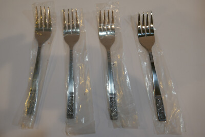 N.O.S. Customcraft Stainless Steel CUS3 Fleur de Lis Set of 4 Salad Forks