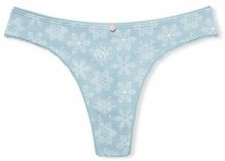 Victoria's Secret 100 Cotton Thong Panty Light Blue Snowflake Logo S M L XL NEW
