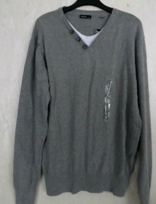 Herren Pullover dünner Strickpulli Shirt Langer Arm Baumwolle Grau Gr.L NEU 